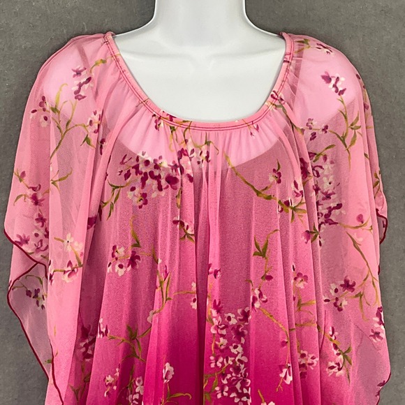 Apt‎ 9 Pink Floral Ombre Poncho Top Women's Size L Blouse Overlay Sheer Flowy - Picture 5 of 14